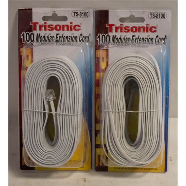 PACK OF 2 100 FT TRISONIC LINE CORD MODULAR