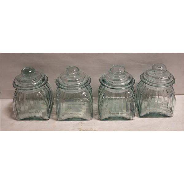 CONTEMPORARY GLASS CANISTERS WITH LIDS (4)