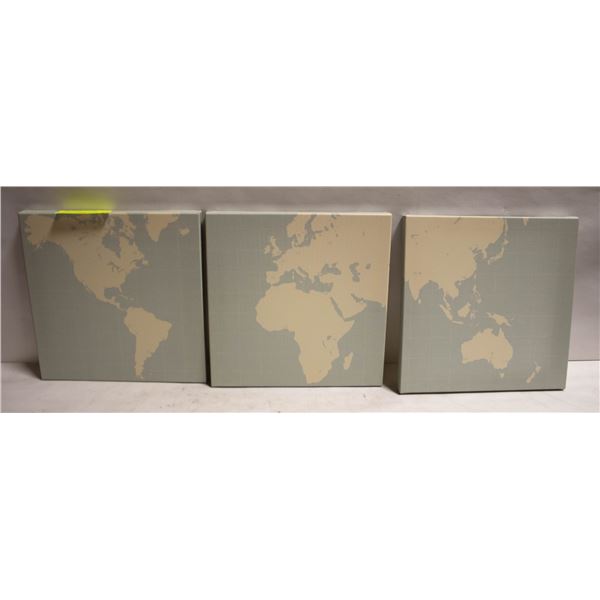 THREE CANVAS WORLD WALL HANGINGS