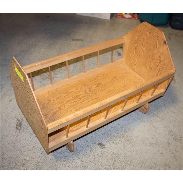 VINTAGE WOOD DOLL CRADLE- 24" X 15" X 14"
