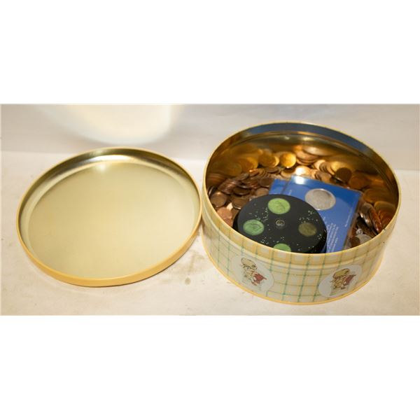 VINTAGE BONNIE BONNETS TIN FULL OF COINS