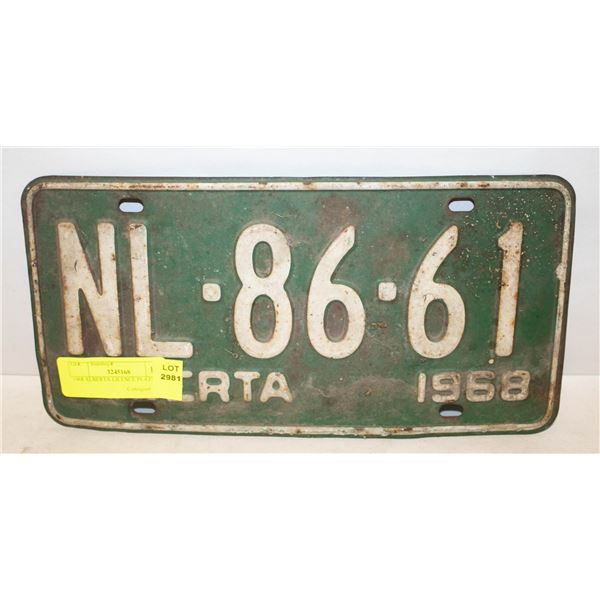 1968 ALBERTA LICENCE PLATE