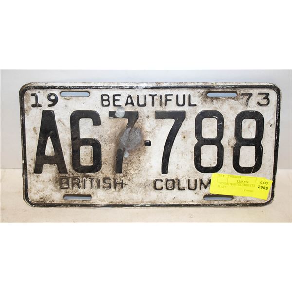 1973 BRITISH COLUMBIA LICENCE PLATE
