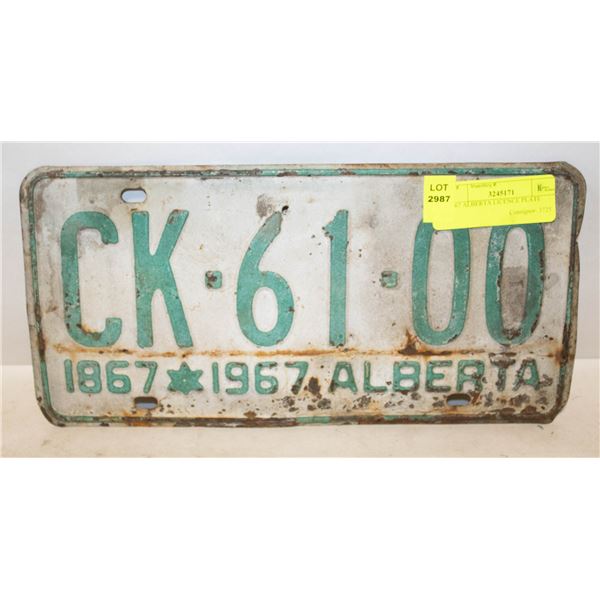 1967 ALBERTA LICENCE PLATE
