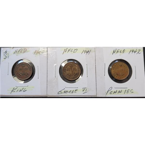 26)  LOT OF 3 NEWFOUNDLAND KING GEORGE VI PENNIES,