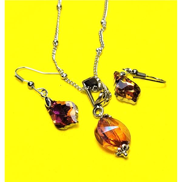 6)  ORANGE/PINK SWAROVSKI CRYSTAL PENDANT ON