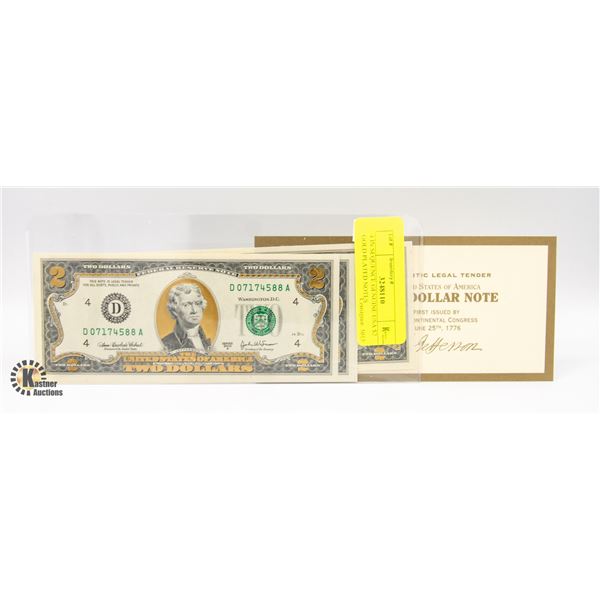 4 IN SEQUENCE GENUINE USA $2 GOLD PLATED NOTES