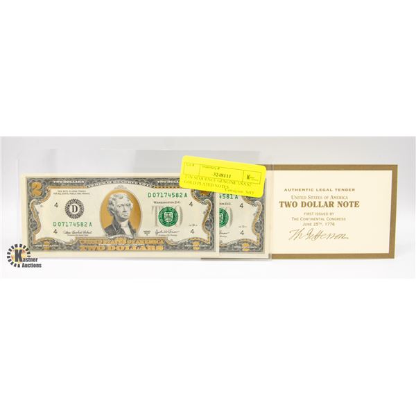2 IN SEQUENCE GENUINE USA $2 GOLD PLATED NOTES
