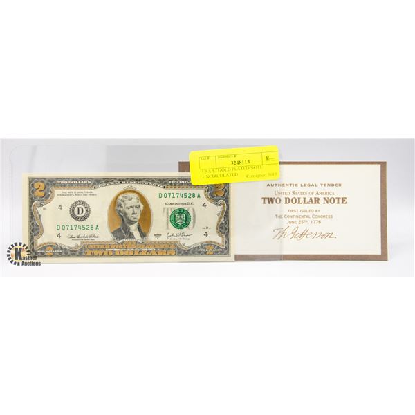 USA $2 GOLD PLATED NOTE UNCIRCULATED