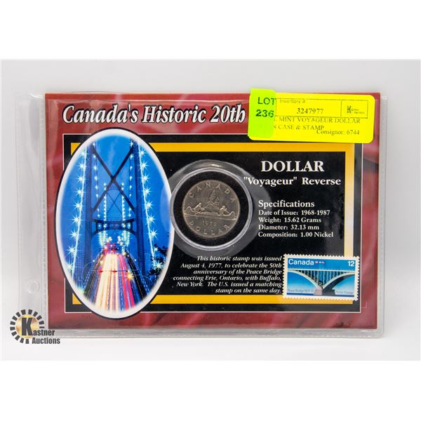 ROYAL MINT VOYAGEUR DOLLAR 1972 IN CASE & STAMP