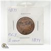 Image 1 : 1871 PRINCE EDWARD ISLAND ONE CENT COIN