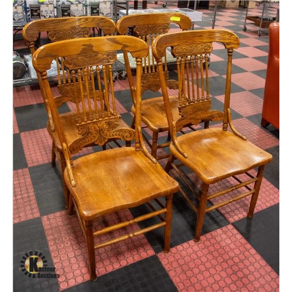 4 OAK CHAIRS NEED TLC