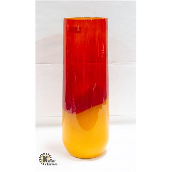20 INCH TALL RED AND YELLOW ART GLASS VASE