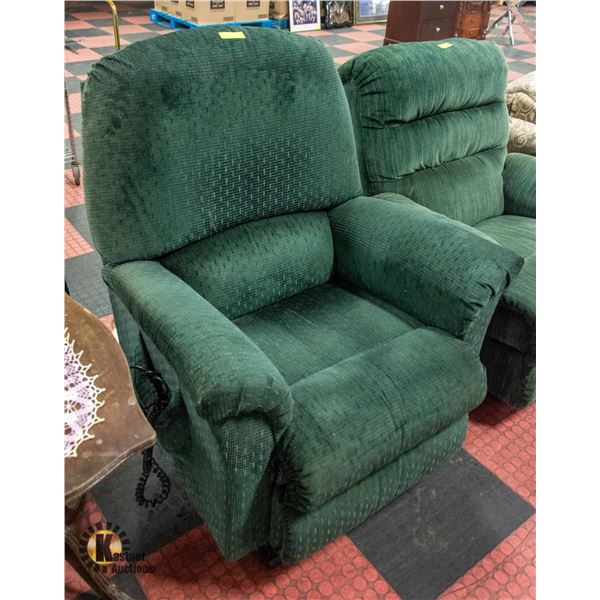 ELECTRIC STAND UP RECLINER GREEN FABRIC