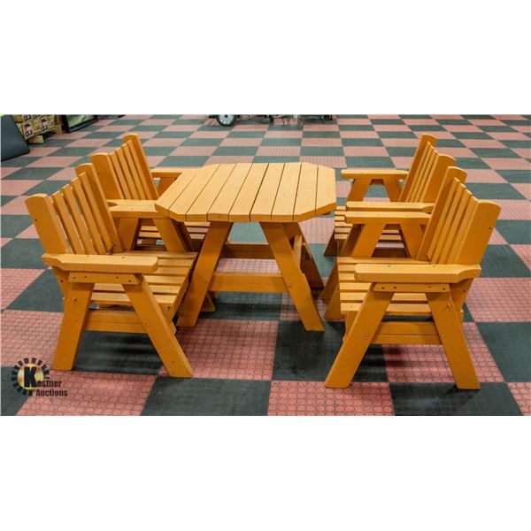 VINTAGE WOOD PATIO SET 4 CHAIRS 1 TABLE