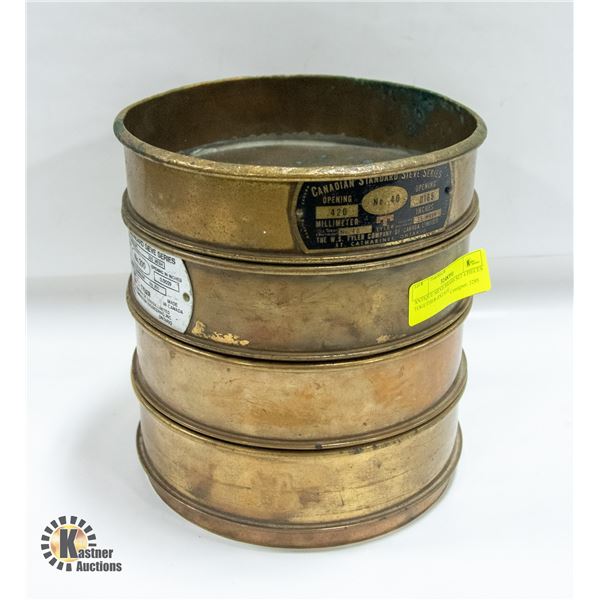 ANTIQUE SIEVE BRASS SET 4 PIECES TOGETHER-ESTATE
