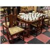 Image 1 : ANTIQUE WOOD TABLE WITH 6 CHAIRS, 2 LEAFS &