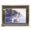 Image 1 : LARGE FRAMED PICTURE OF BOATS/LAKE