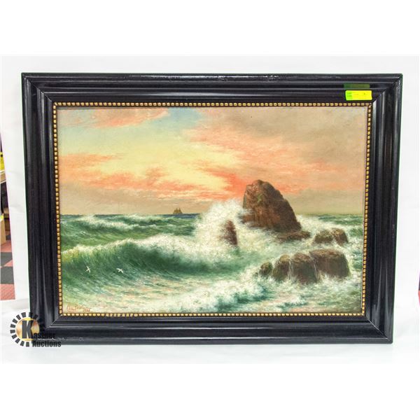 LARGE 1923 ORIGINAL SEASCAPE SIGNED PAULSEN 38" X