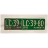 Image 1 : MATCHING 1971 ALBERTA PLATES LC-39-80