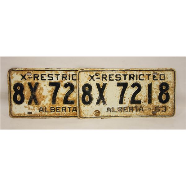 MATCHING 1963 X-RESTRICTED ALBERTA PLATES 8X 7218
