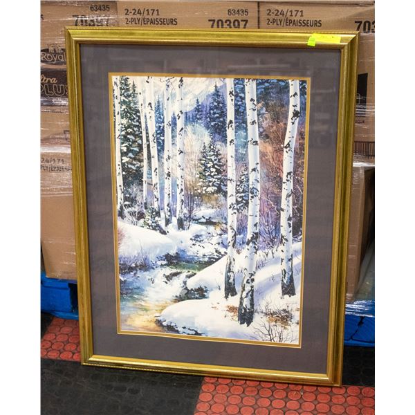 LARGE FRAMED PICTURE OF SNOWEY FOREST