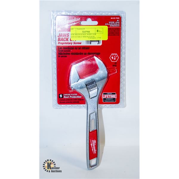 NEW MILWAUKEE WIDE JAW ADJUSTABLE WRENCH 8 IN