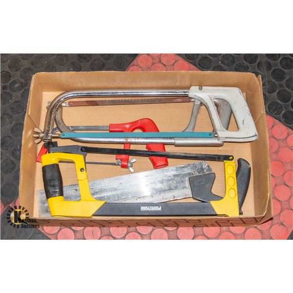 BOX OF VARIOUS SIZE HAND SAWS