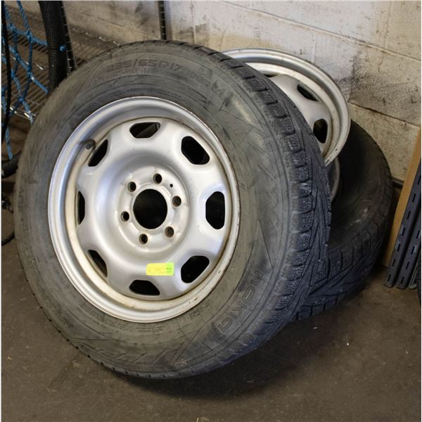 PAIR OF HALF TREAD 235/65R17 TIRES (1 OFF RIM &