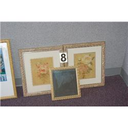 SET OF 2 PRINTS AND SMALL FRAMED MIRROR