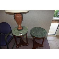 2 CULTURED MARBLE TABLES AND LAMPS