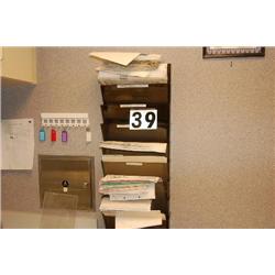 LOT CONSISTING OF 2-DRAWER FILE, PAPER RACK, FILE ORGANIZER, 2 BULLETIN BOARDS, AND WALL FILE