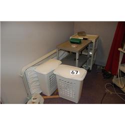 LOT CONSISTING OF CONTENTS OF CORNER, TRASH CANS, RACKS, MISCELLANEOUS ITEMS