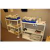 Image 1 : LOT CONSISTING OF REMAINING CONTENTS LINENS, GOWNS, FOAM PADS, 2 PLASTIC SHELVES, RACKS ON WALL, CLO