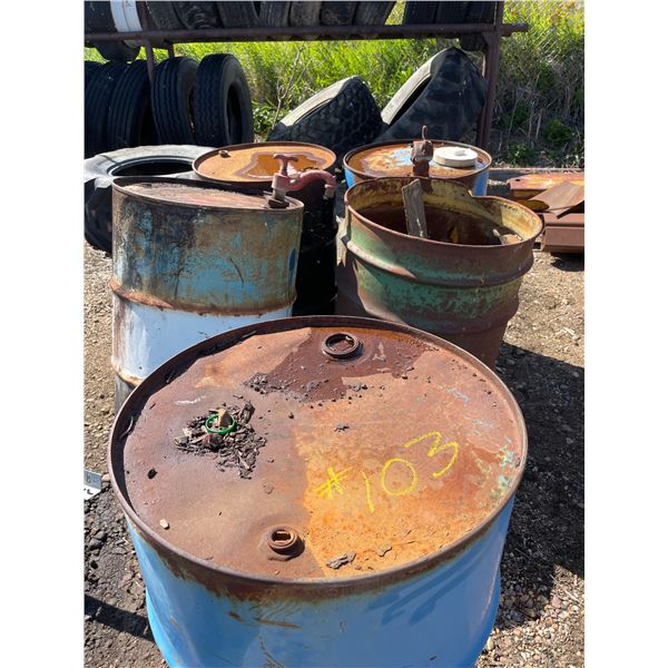Five 45 Gallon Steel Drums