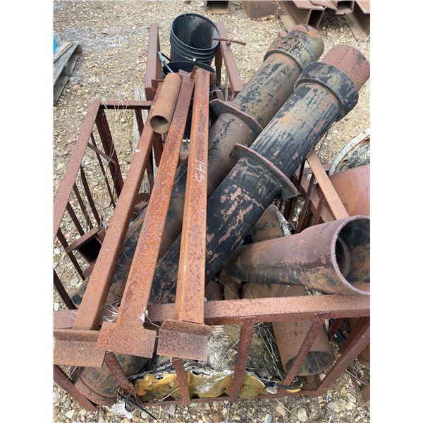 Three Steel cages, misc cast items, misc tubular and square steel