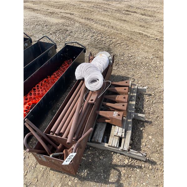 Steel basket with push rod and accessories, roll of tracer wire, misc frost teeth