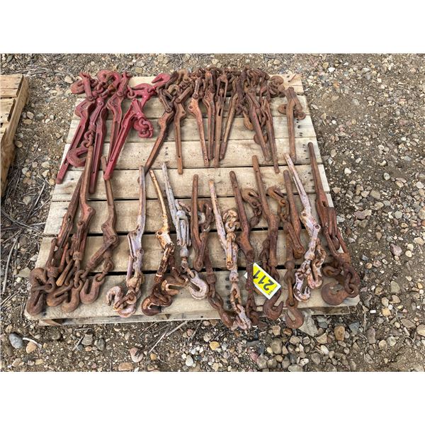 Pallet of 3/8" and 1/2" chain tie-down boomers