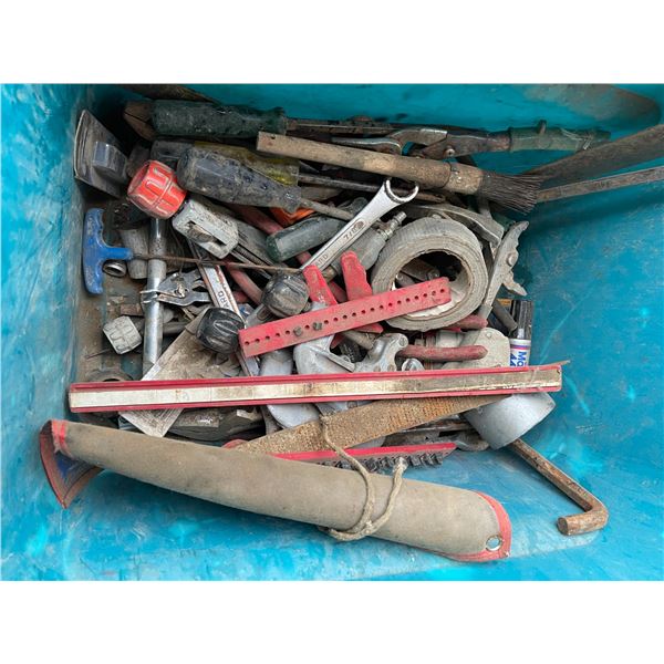 Plastic tub and toolbox w/misc tools