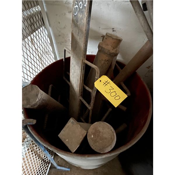 Quantity of pipe/sign/ground rod pounders and steel barrel