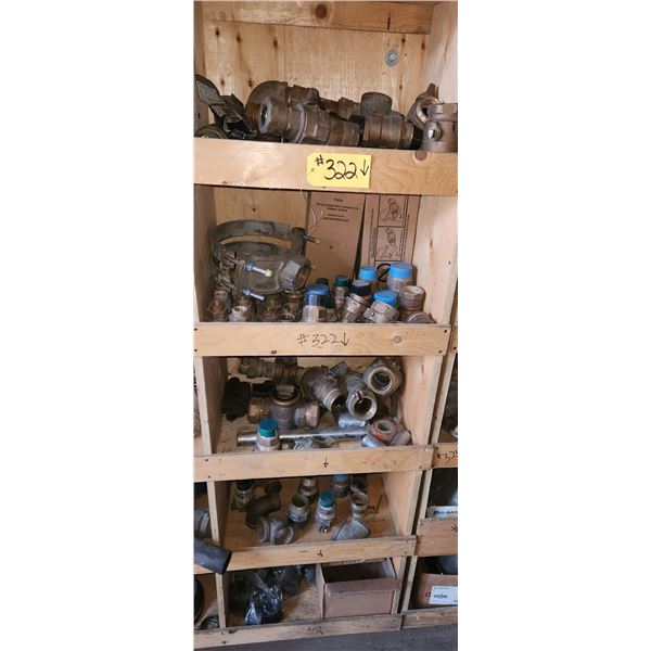 Misc brass saddle, curb/main stops and pipe fittings, unions and black pipe couplers