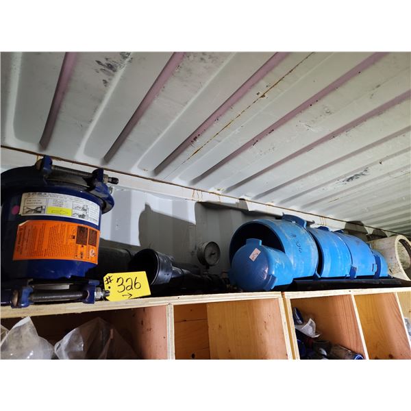 Quantity of C-900 pvc fittings, HYMAX 6" repair coupling and three ROBAR repair sleeves