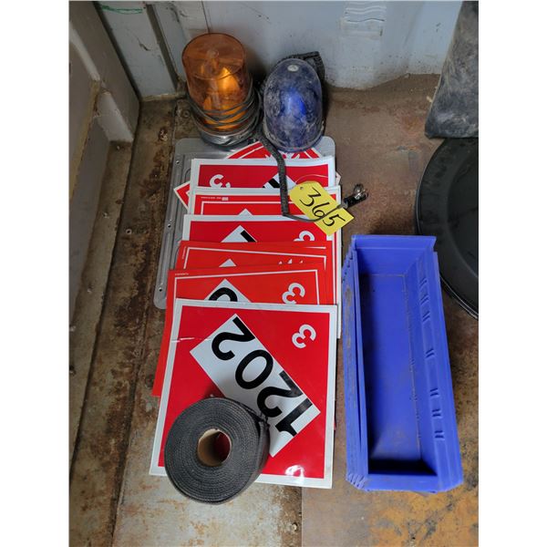 Beacon lights, dangerous goods signs, loom and plastic parts trays
