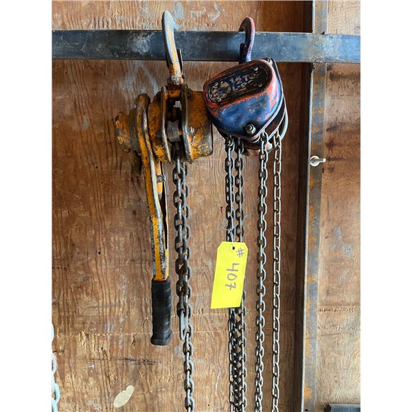 One KITO chain come-along (1-1/2 Ton) and One JET chain hoist (1/2 Ton)