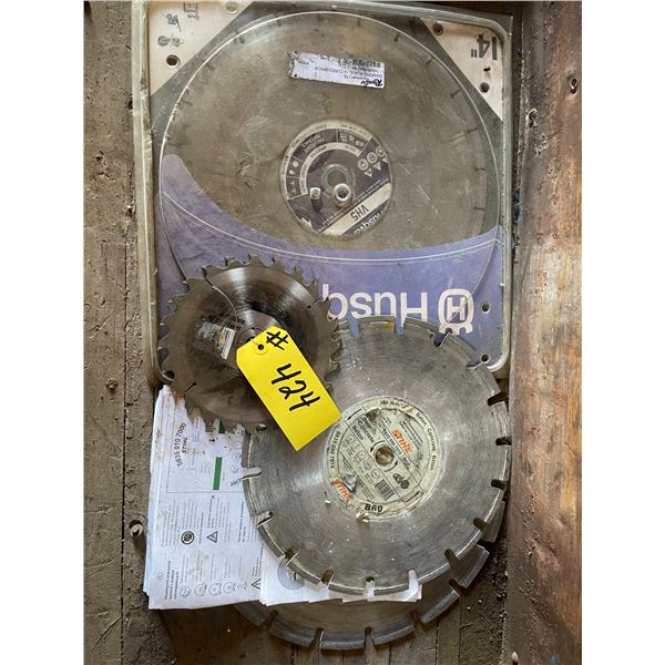 Concrete cut-off blades - One 12" Stihl Diamond Cutting Wheel B10, One 14" Husqvarna Diamond Blade V