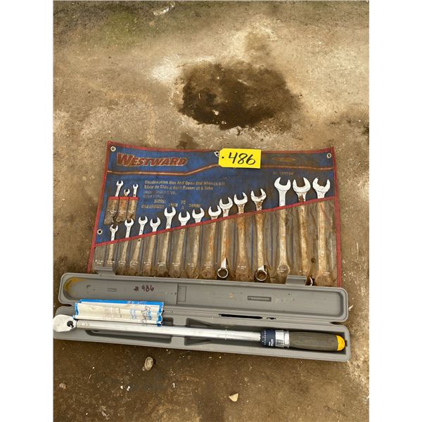 Combination wrench set and 1/2" torque wrench