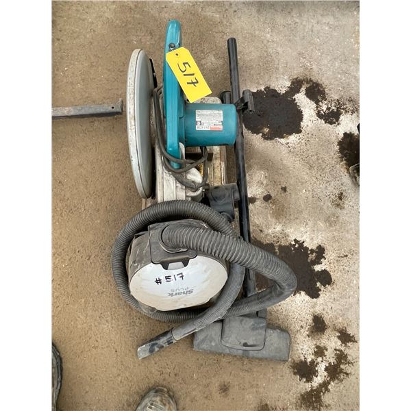 14" MAKITA 2414DB Cut-off Saw Runs, 355mm, SN: 007882K and Shark Vacuum