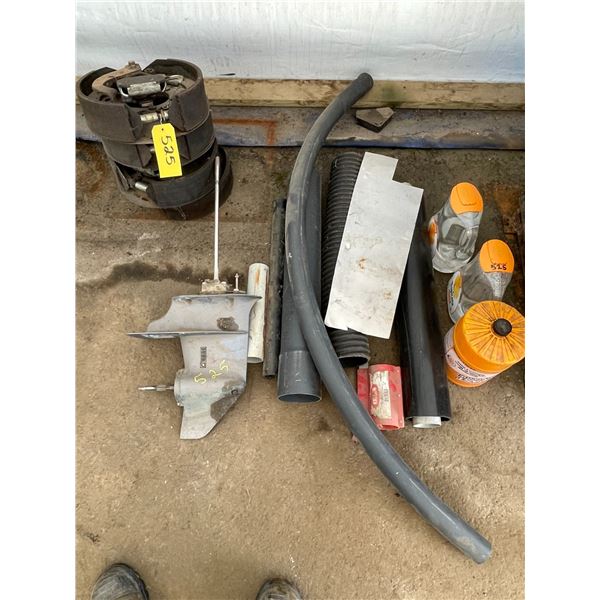 Yamaha 15hp ourboard leg, electric brake assemblies and misc pipe hose