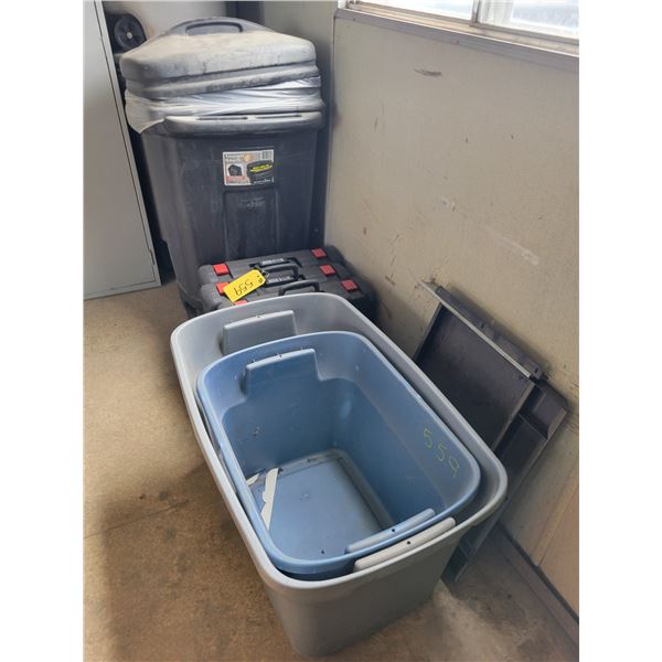 Misc plastic tubs & garbage can