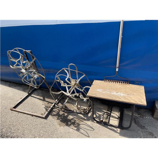 Hand cable reels, generator cage and rake